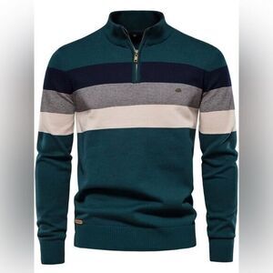 Aiopeson Sweater Men's S Green Quarter Zip Pullover Mock Neck Long Sleeve Knit